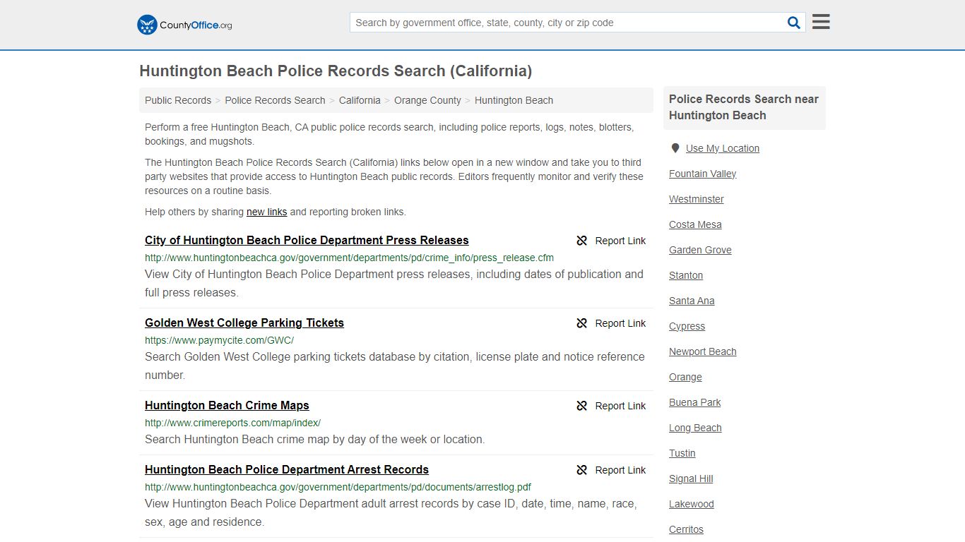 Huntington Beach Police Records Search (California) - County Office